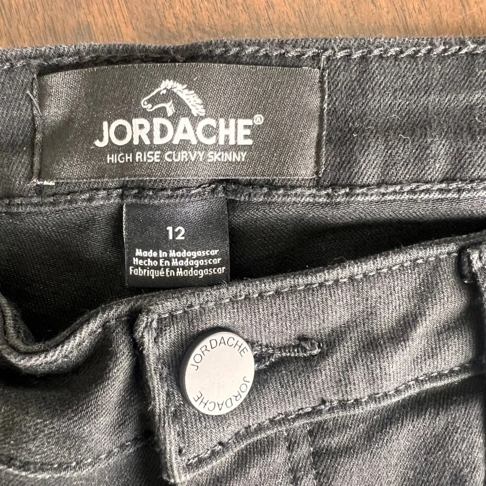 Jordache Womens‎ High Rise Curvy Skinny Jeans 12 Black Stretch Denim Pants Y2K